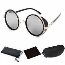Round Sunglasses Retro Punk Steampunk 50s Fashion Goggles Vintage Style Blinder Silver Frame & Gray Lens for Men Women Unisex Outdoor Bike Riding Driving - B01KHQZMW2